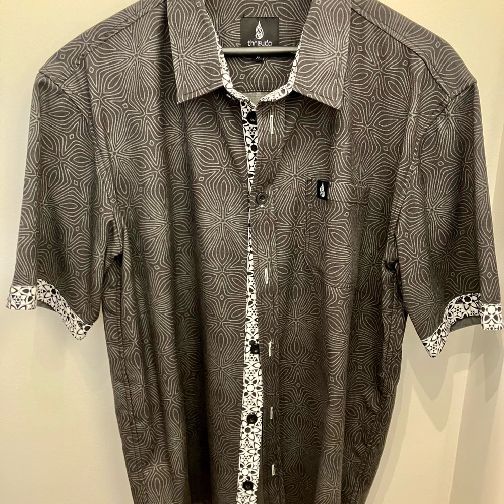 Threyda Gray Geometric Men's Casual Shirt Trippy XL